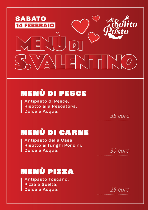 Menù San Valentino Solito Posto